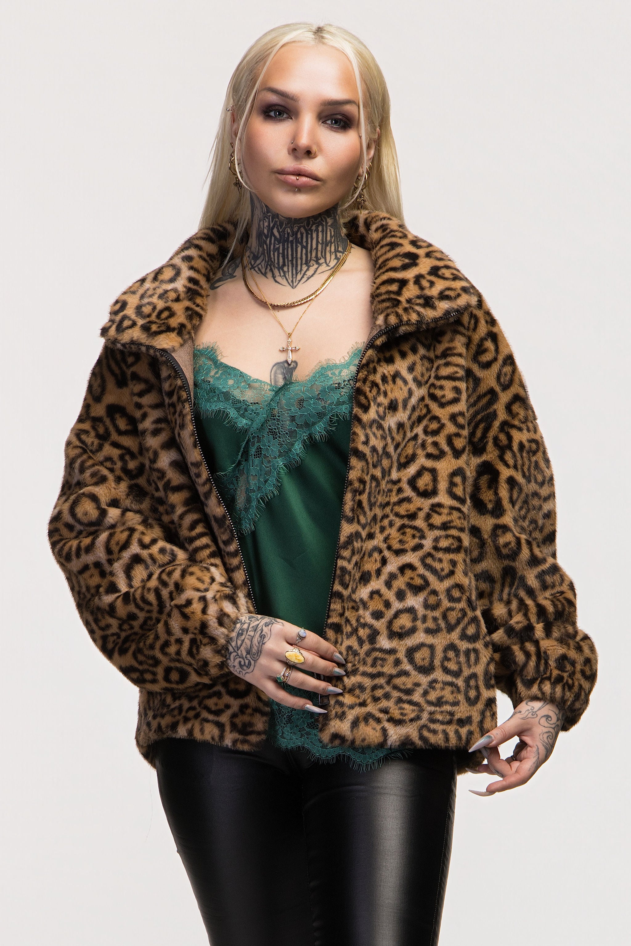 Margot Leopard Print Faux Fur Zip-Up Jacket