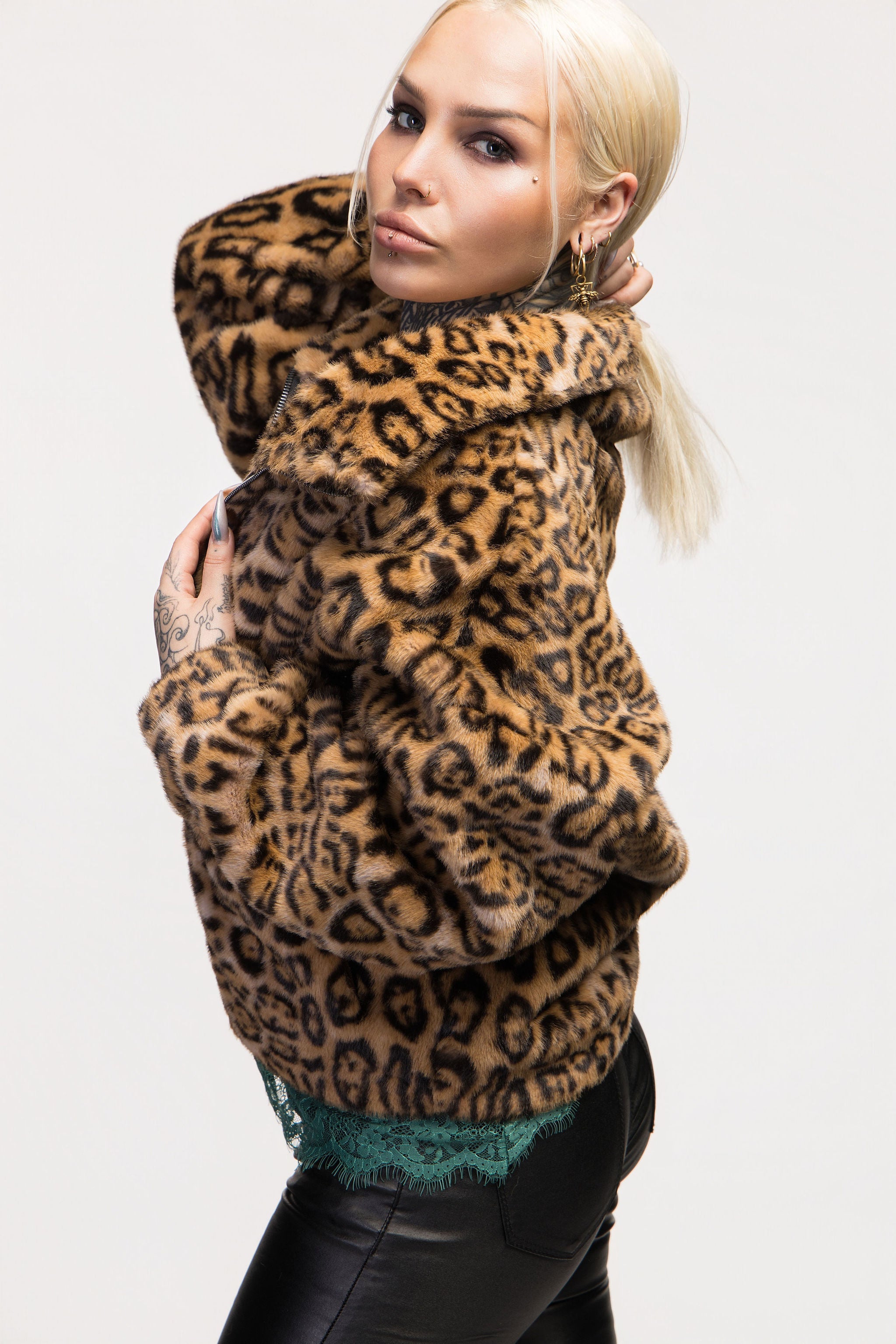 Margot Leopard Print Faux Fur Zip-Up Jacket