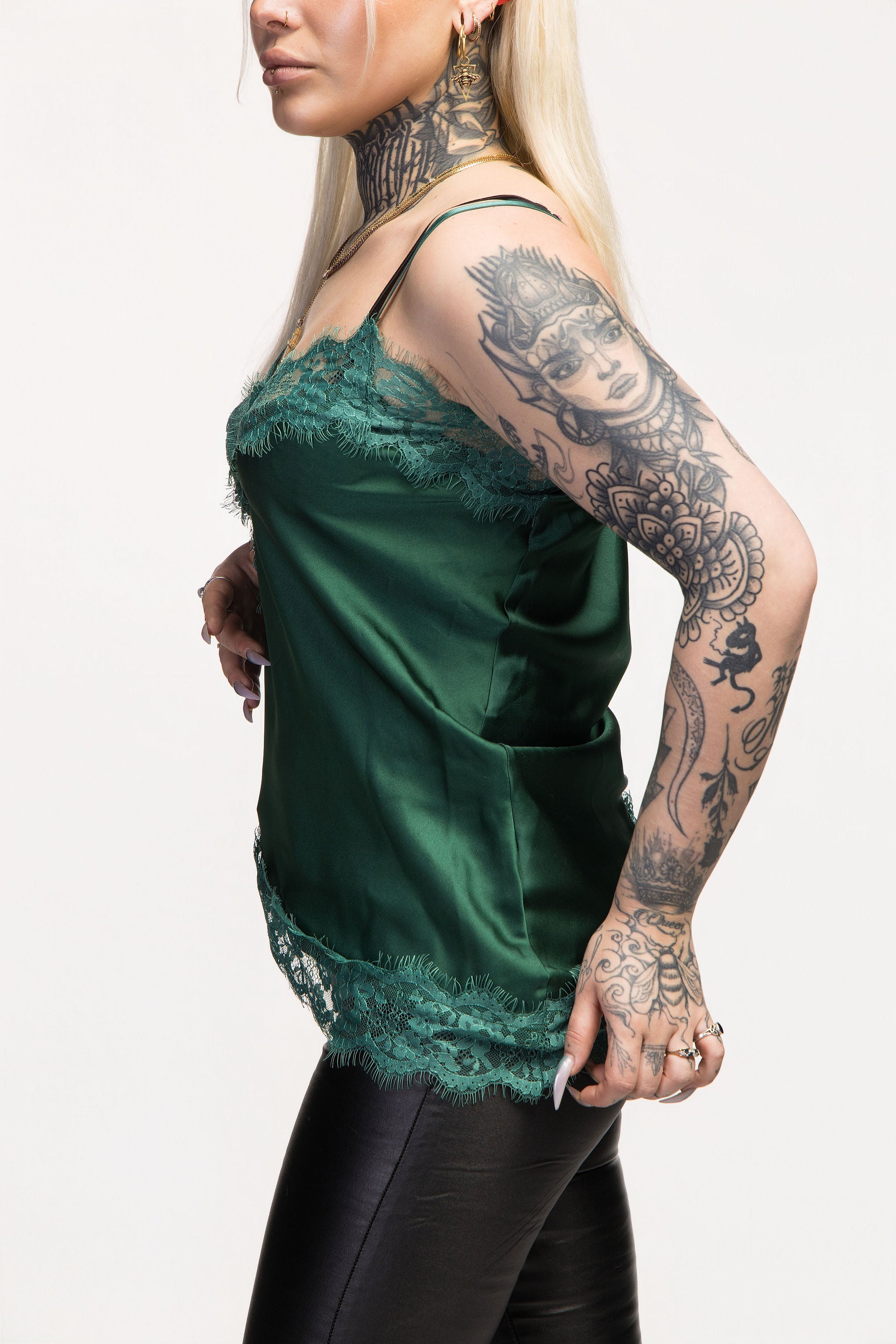 Emerald Green Asymmetrical Strap Satin Top