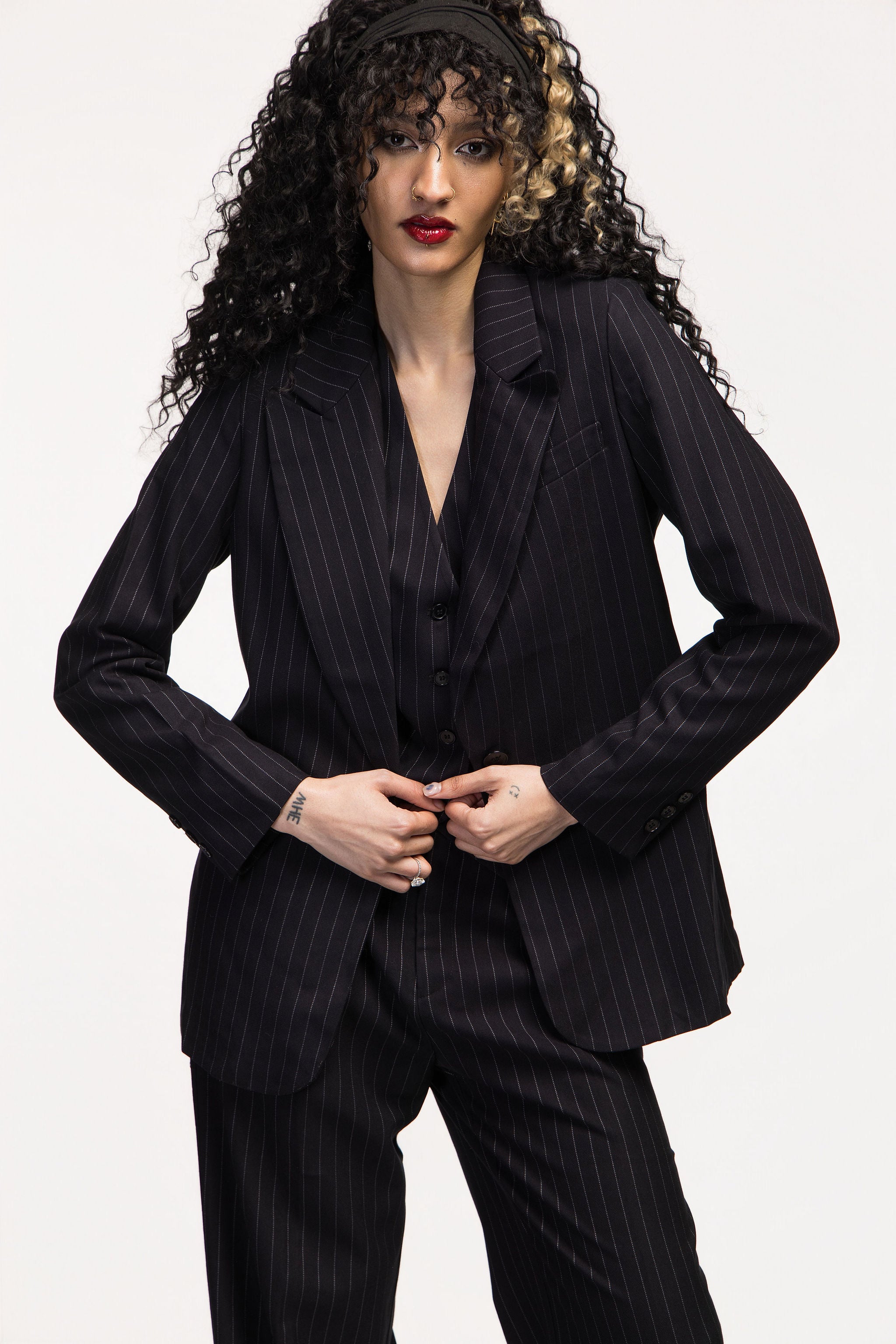 Black Pinstripe Suit Jacket