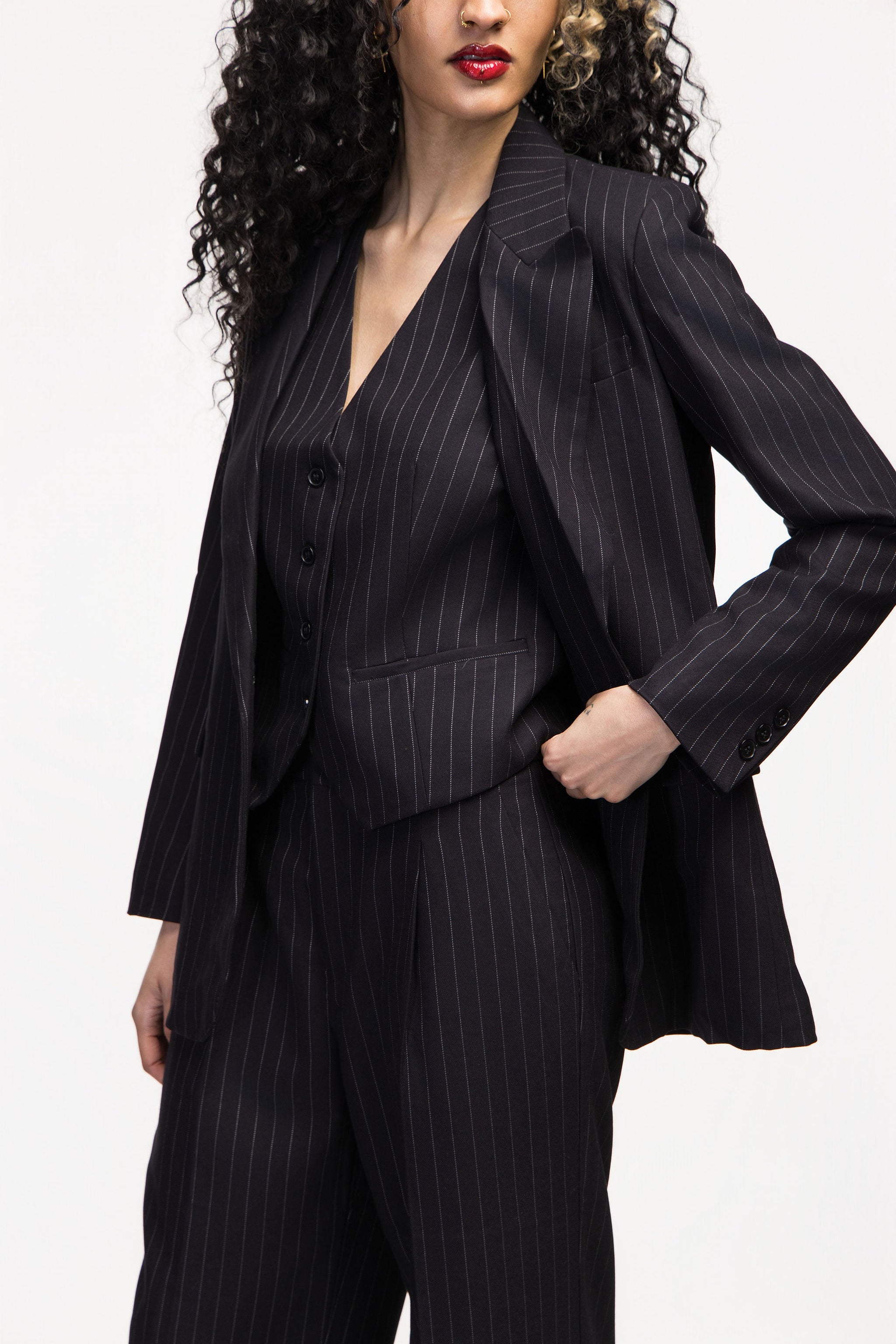 Black Pinstripe Suit Jacket