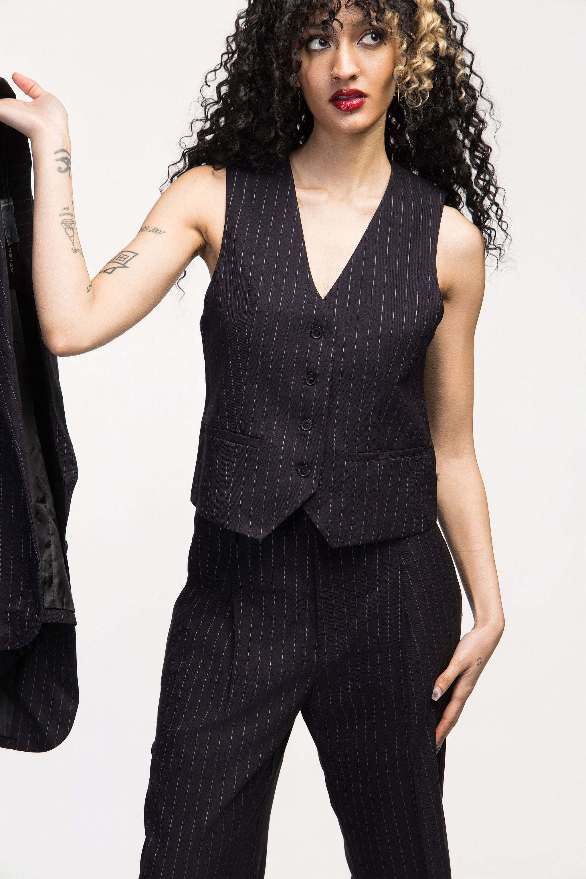 Black Pinstripe Suit Waistcoat