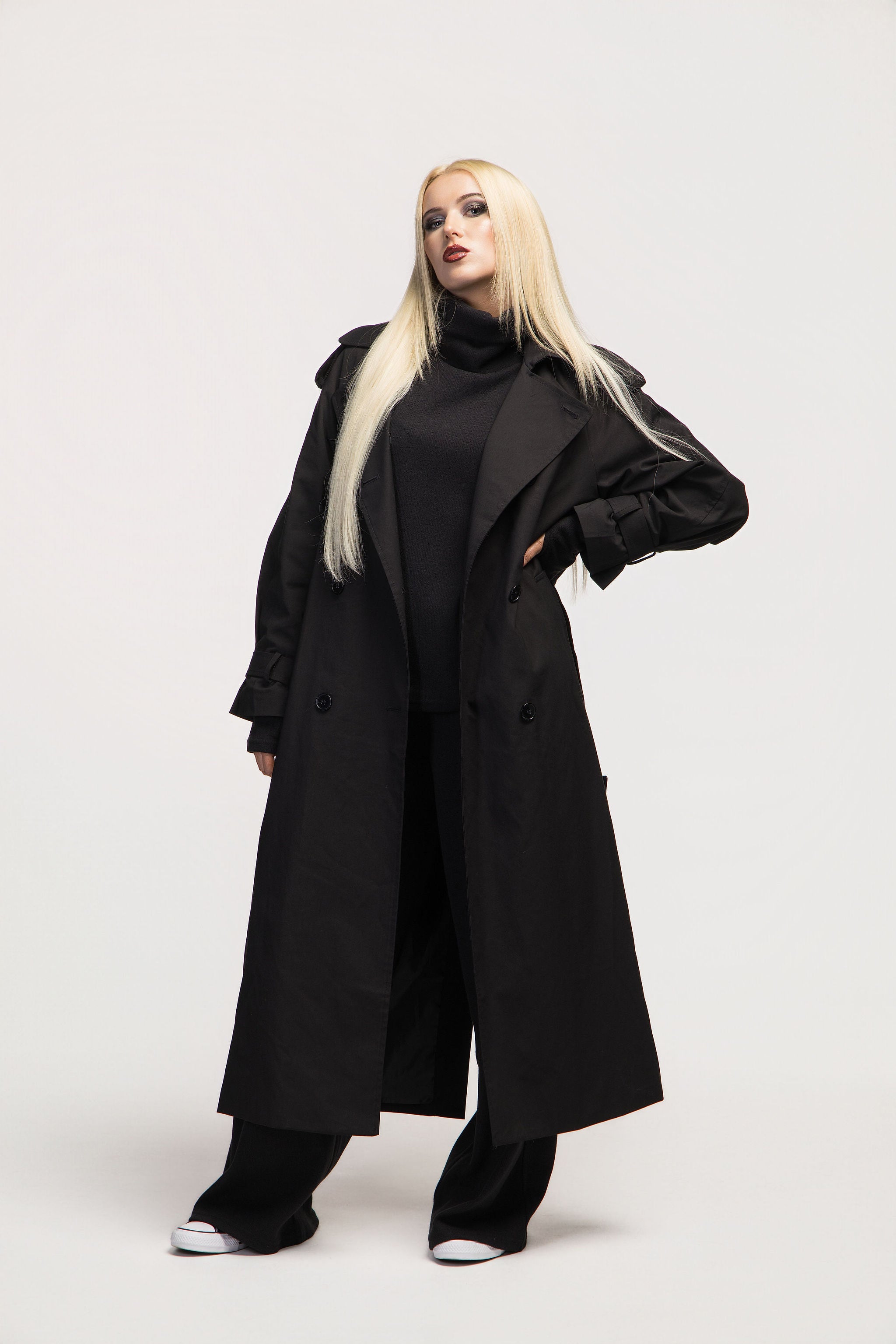 Extra Long Oversized Cotton Trench Coat with Belt