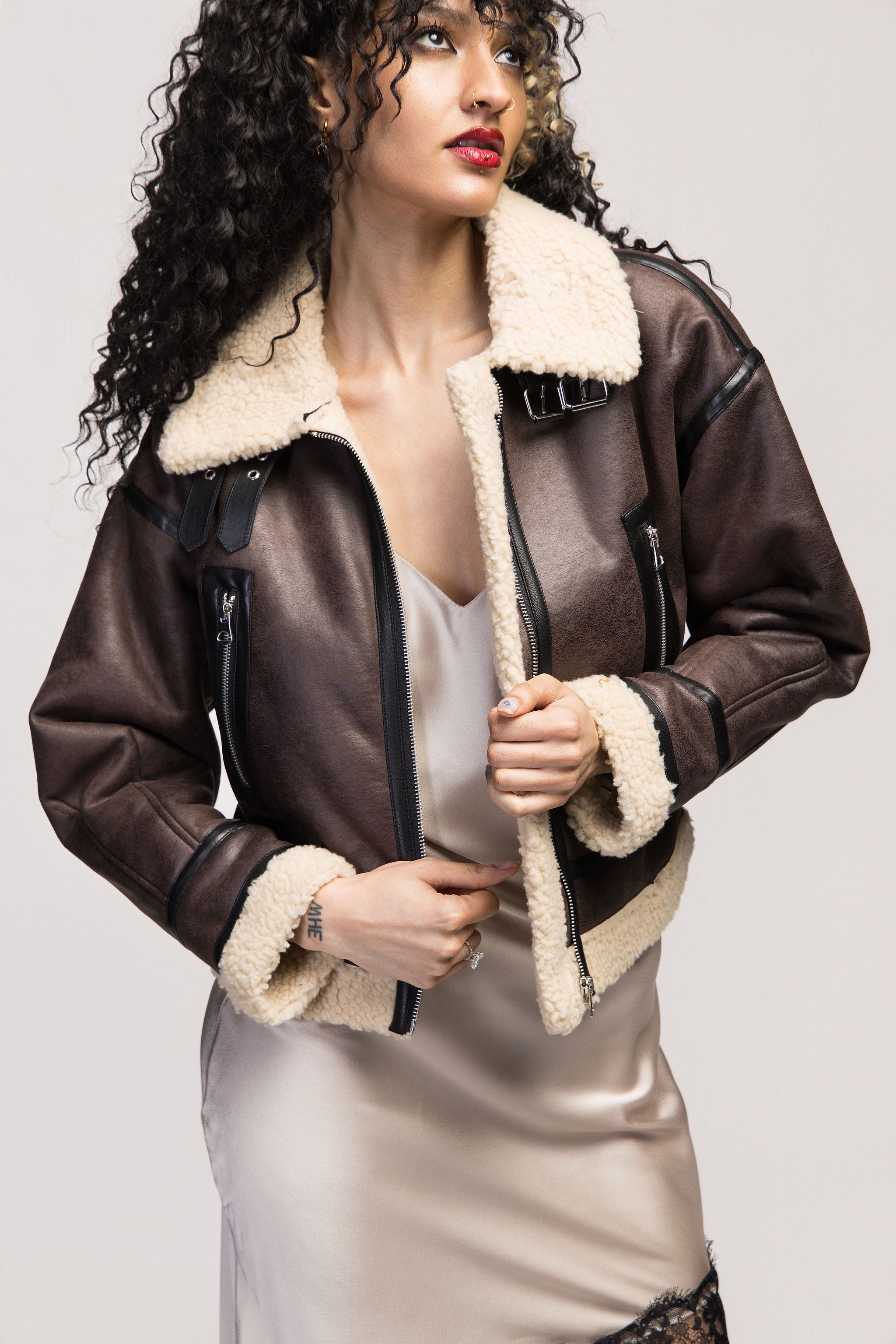 Brown Double Face Shearling Coat