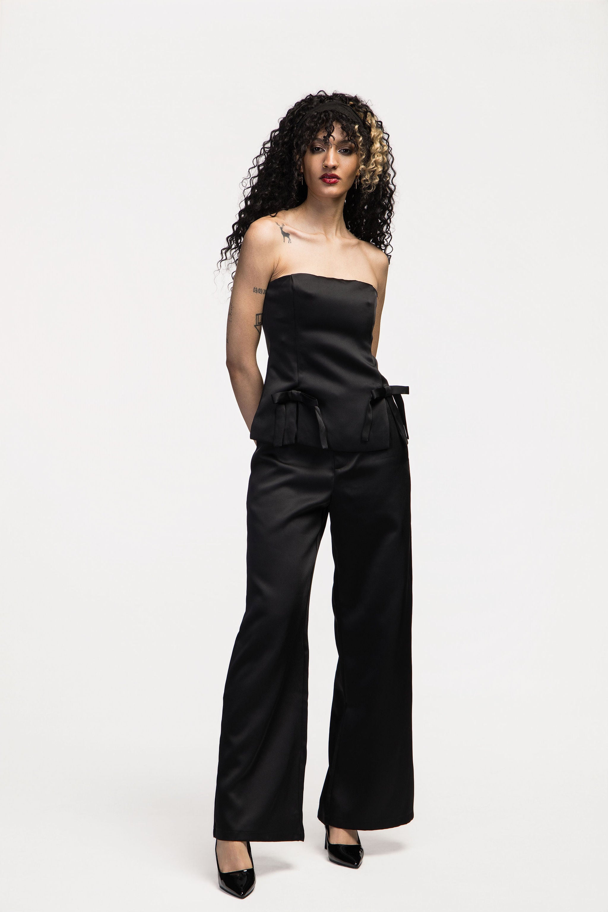 Black Satin Wide-Leg Trousers