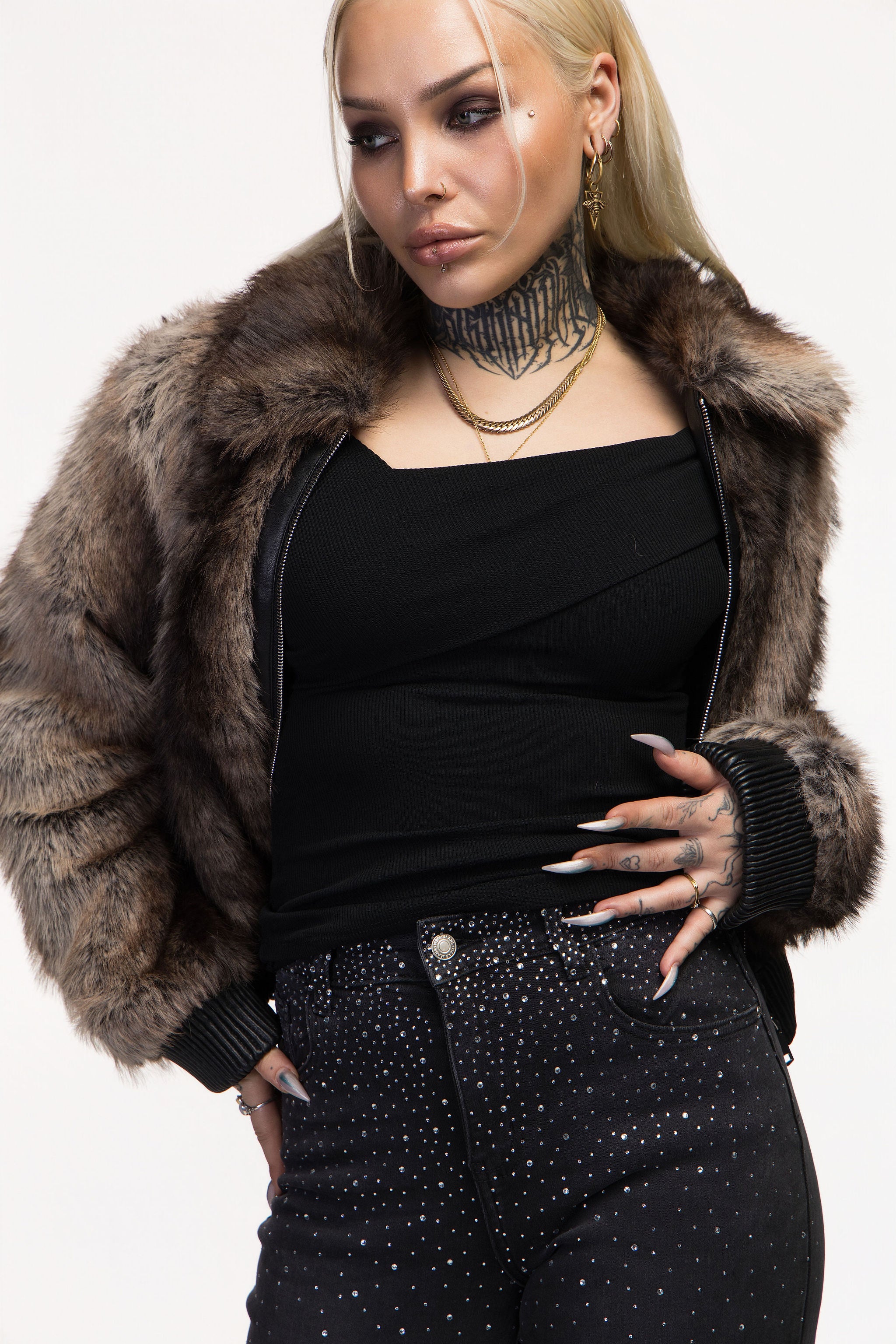 Plush Faux Fur Coat with Zip