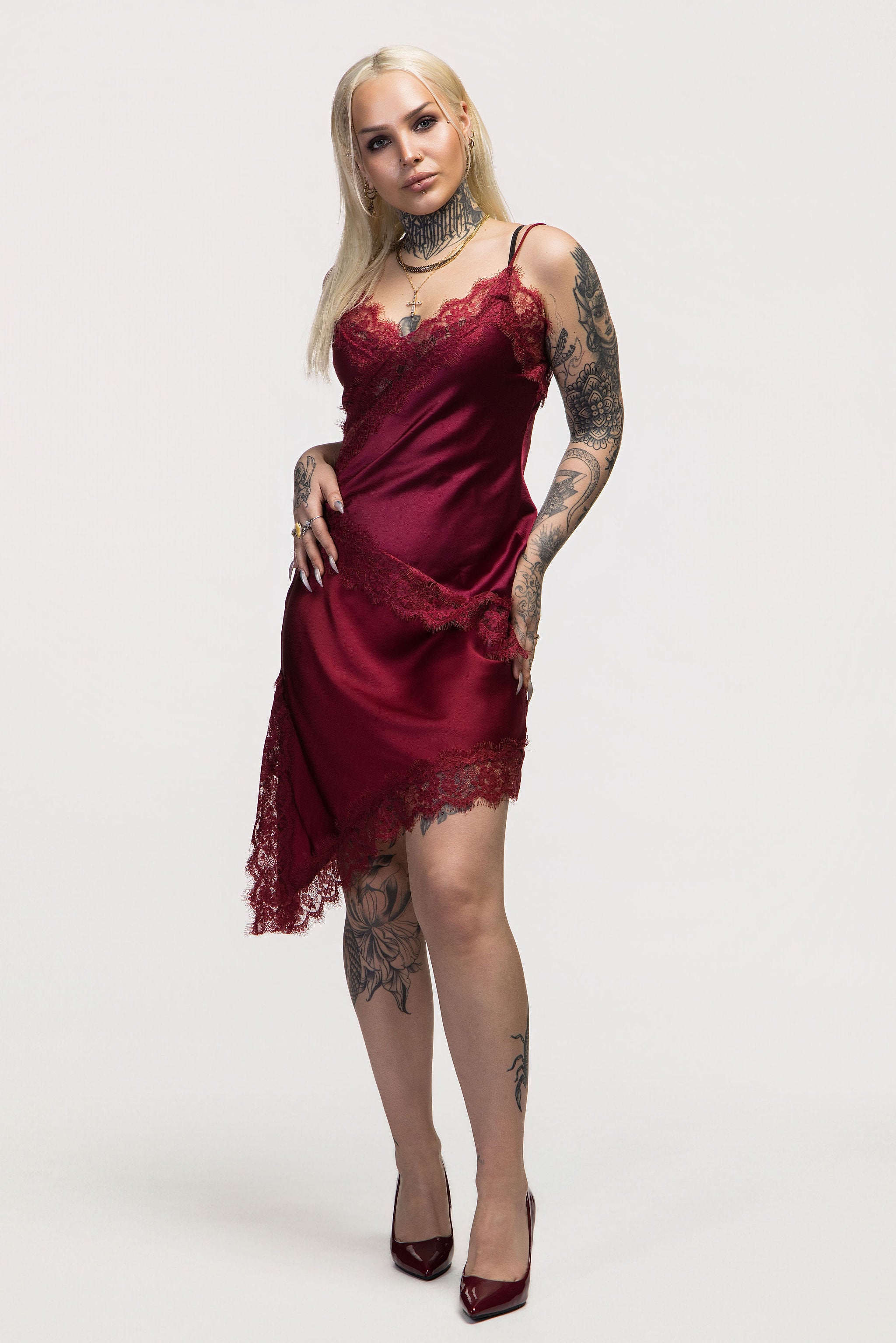 Asymmetrical Strap Satin Top in Bordeaux