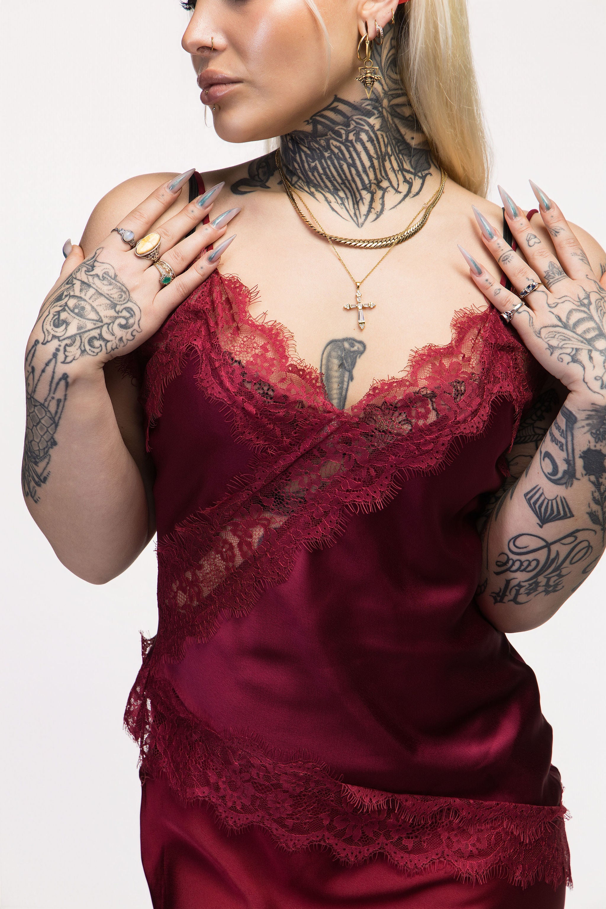 Asymmetrical Strap Satin Top in Bordeaux