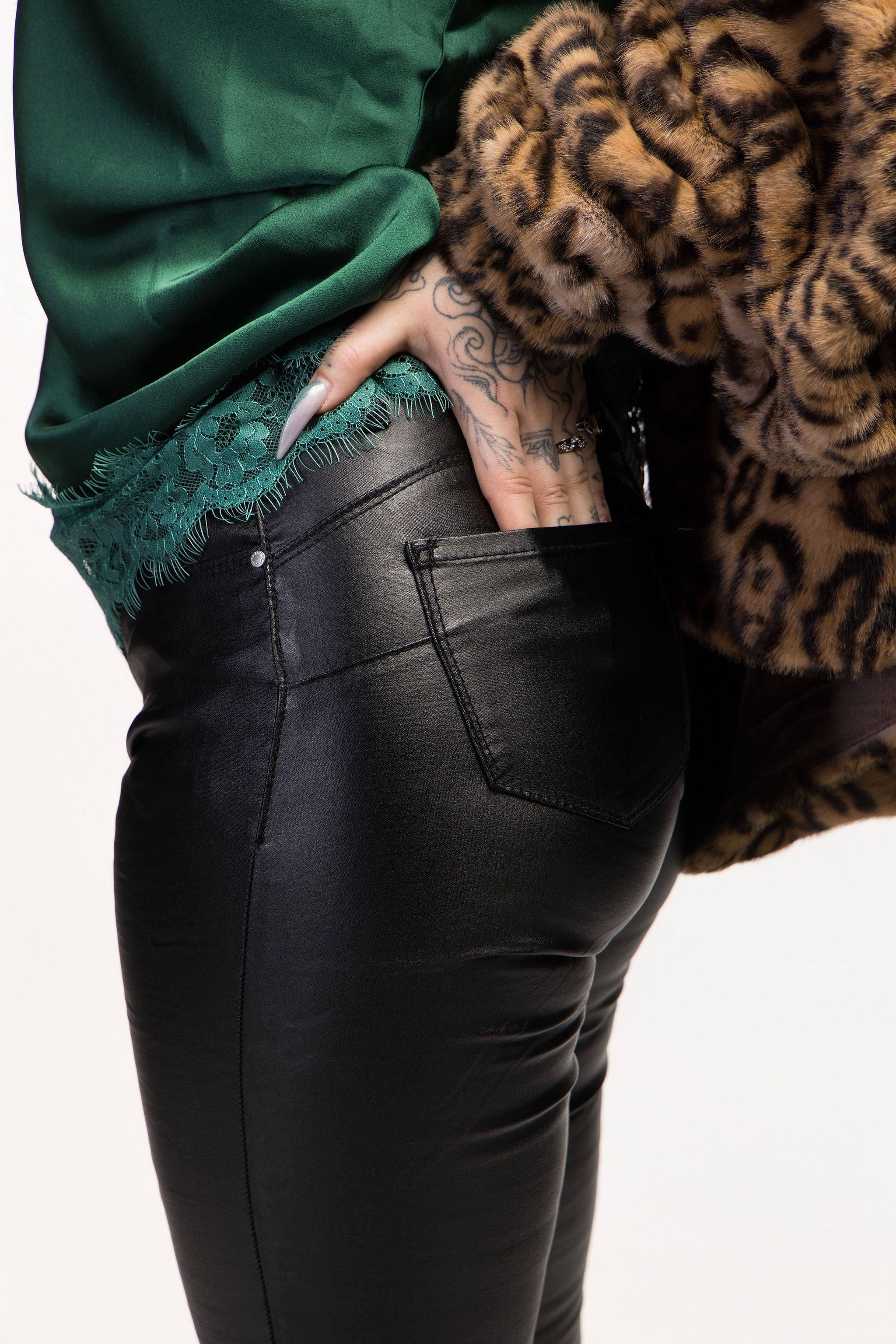 Black Faux Leather Coated Skinny Trousers