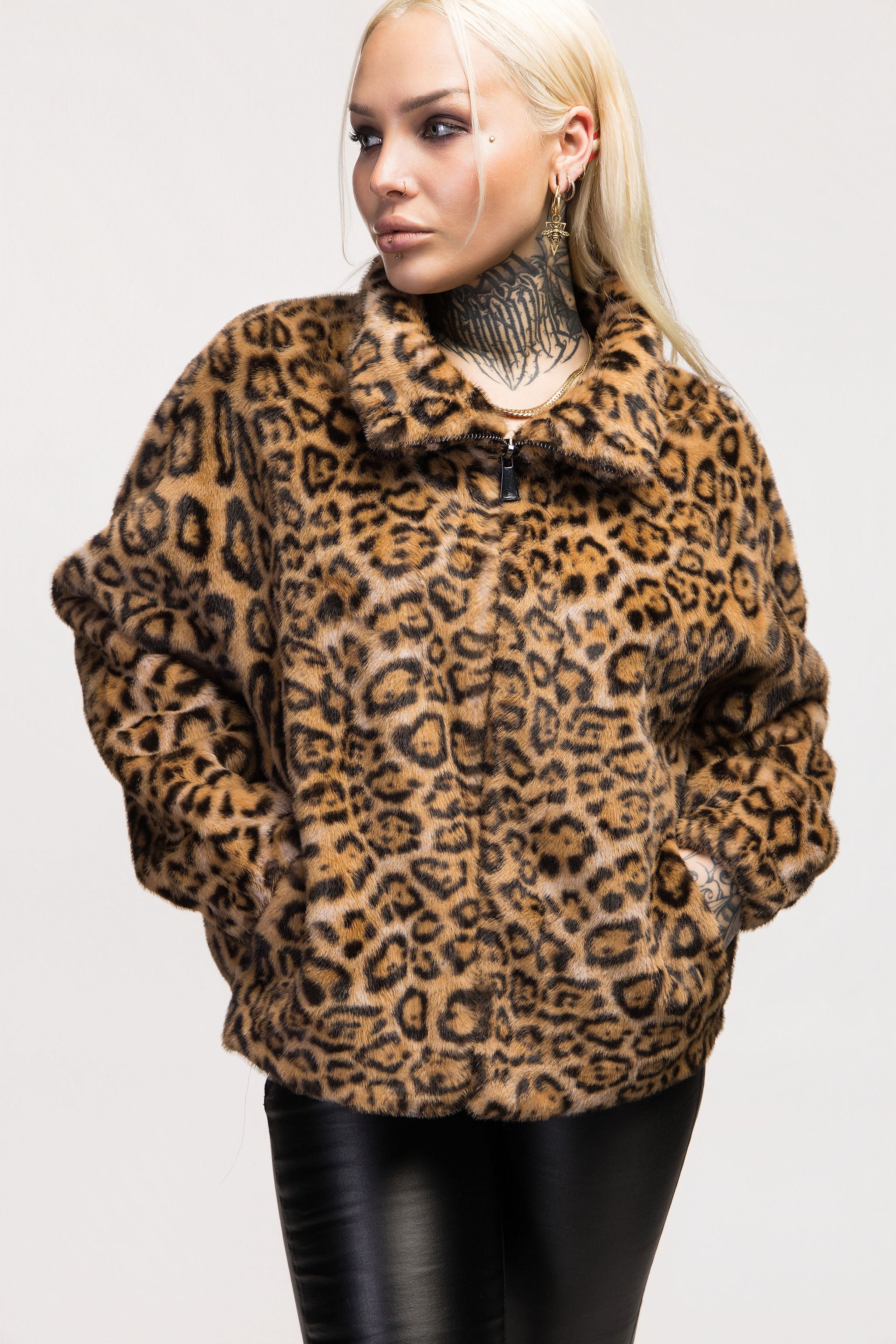 Margot Leopard Print Faux Fur Zip-Up Jacket