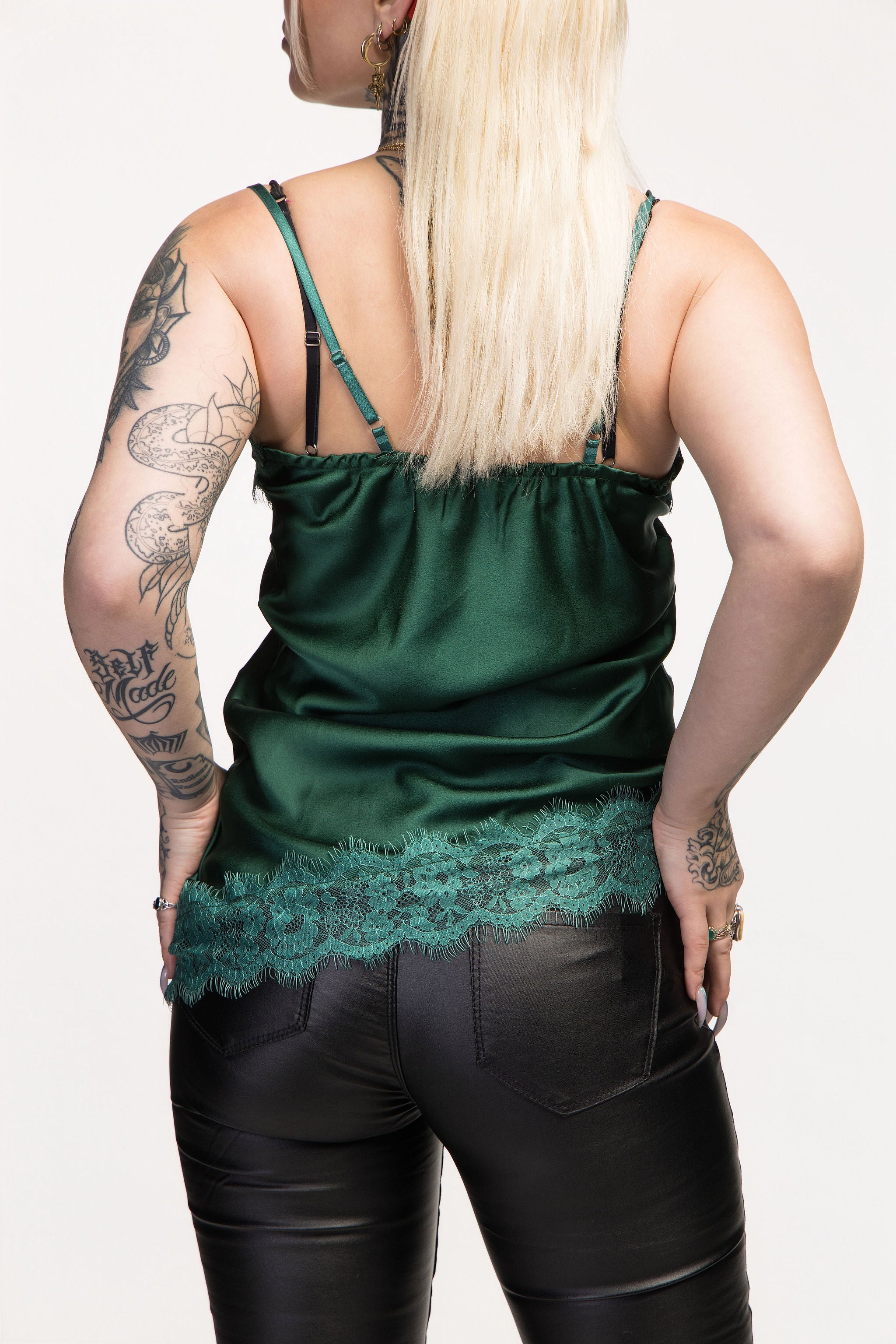 Emerald Green Asymmetrical Strap Satin Top