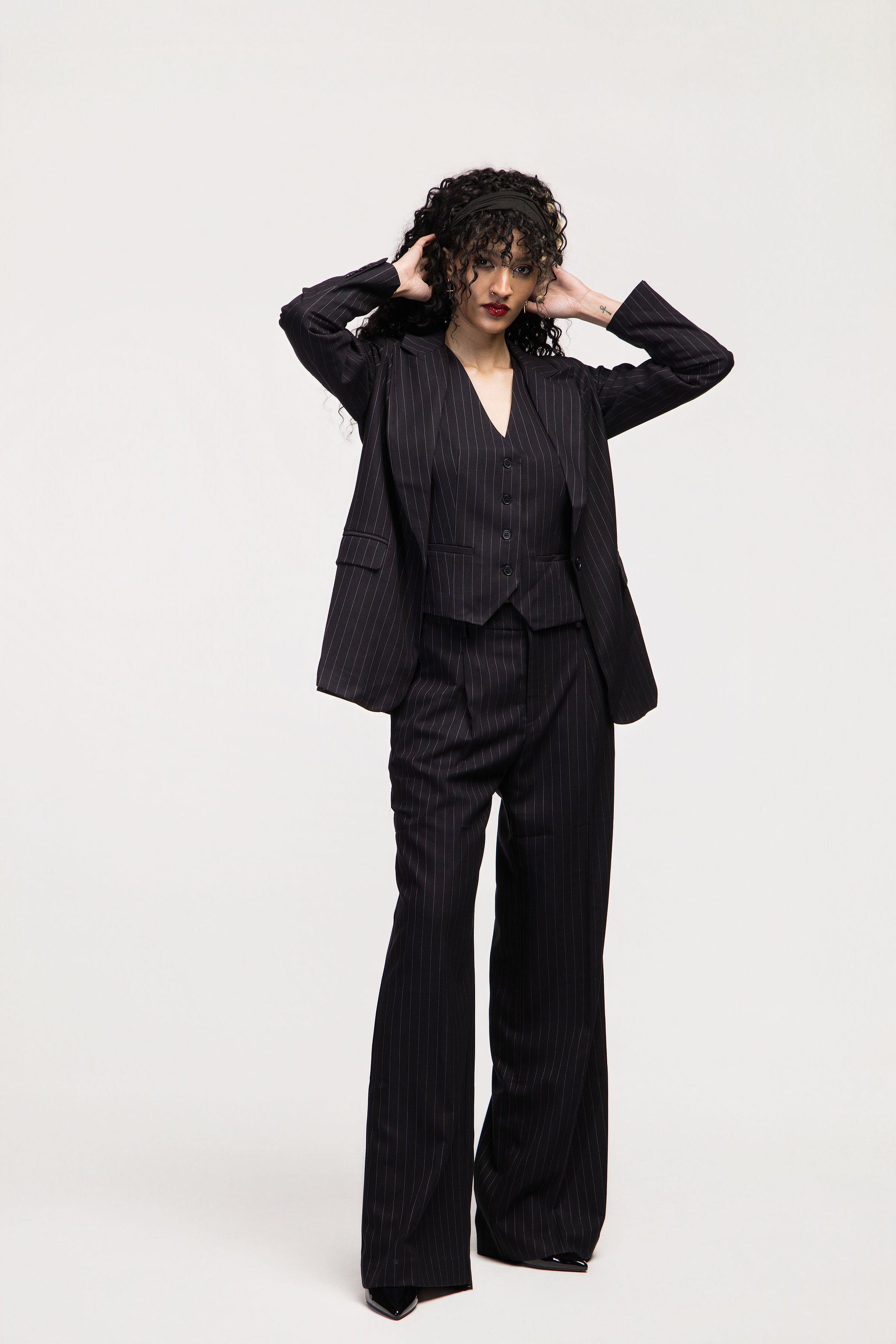 Black Pinstripe Suit Trousers