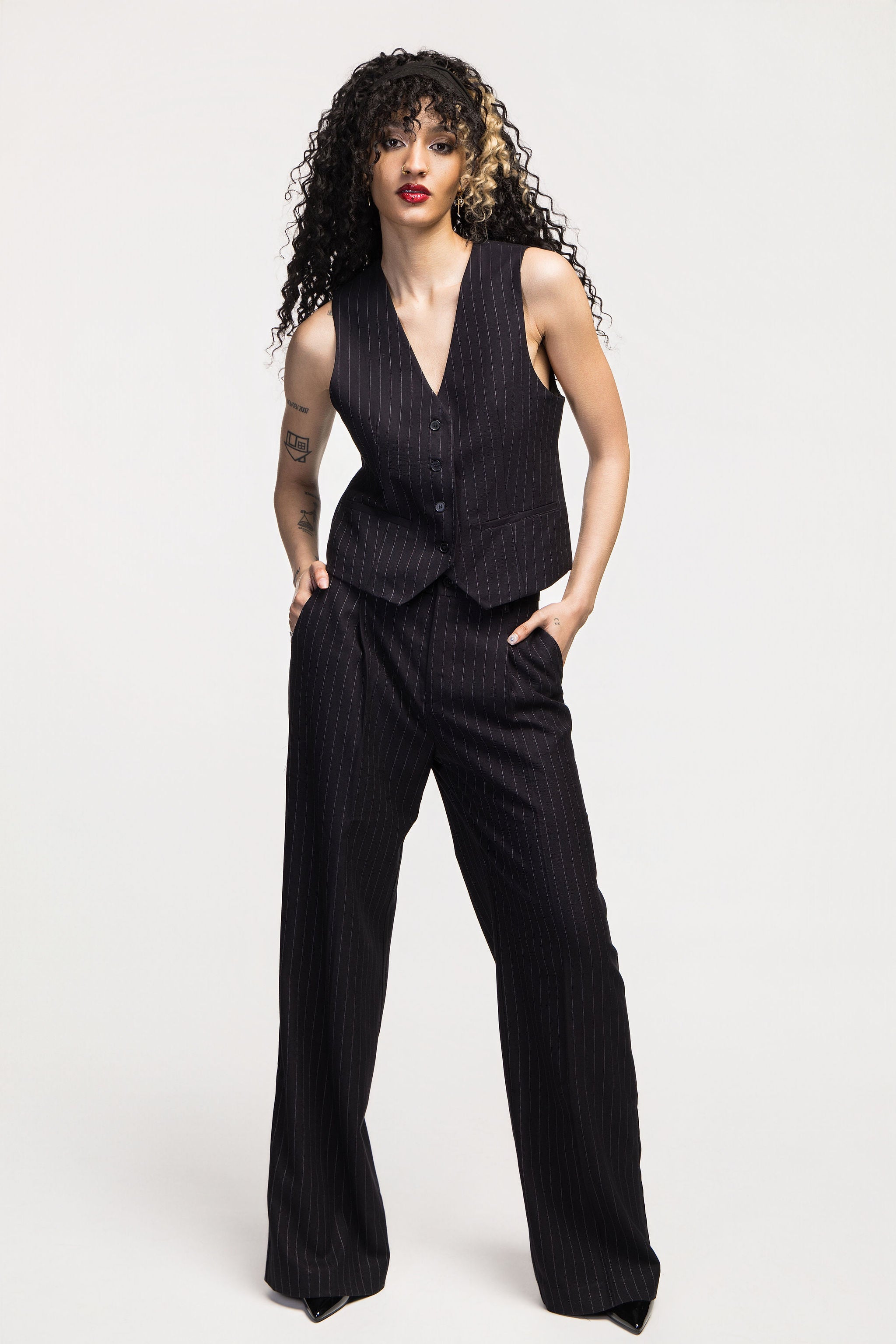 Black Pinstripe Suit Waistcoat