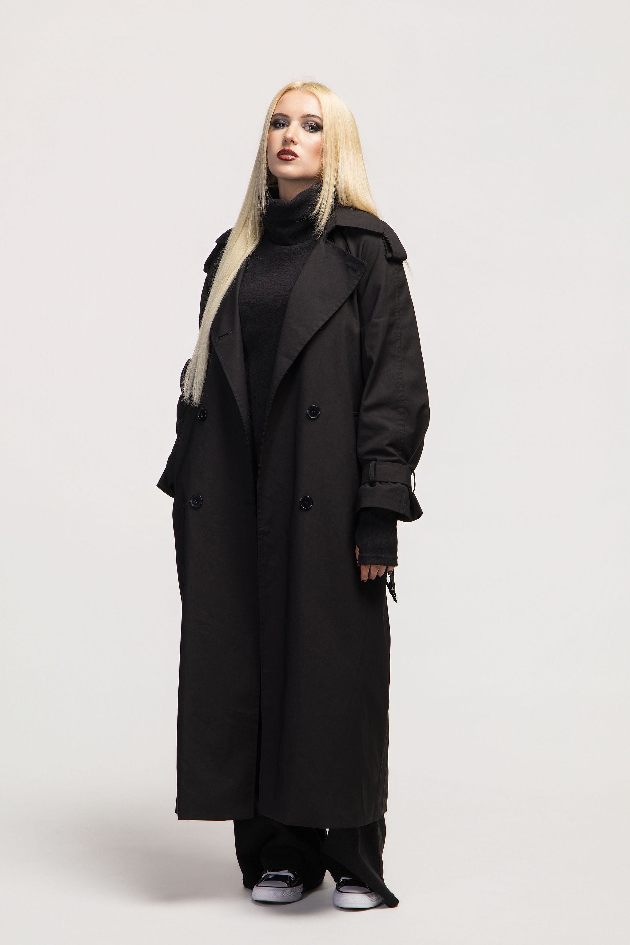 Extra Long Oversized Cotton Trench Coat with Belt