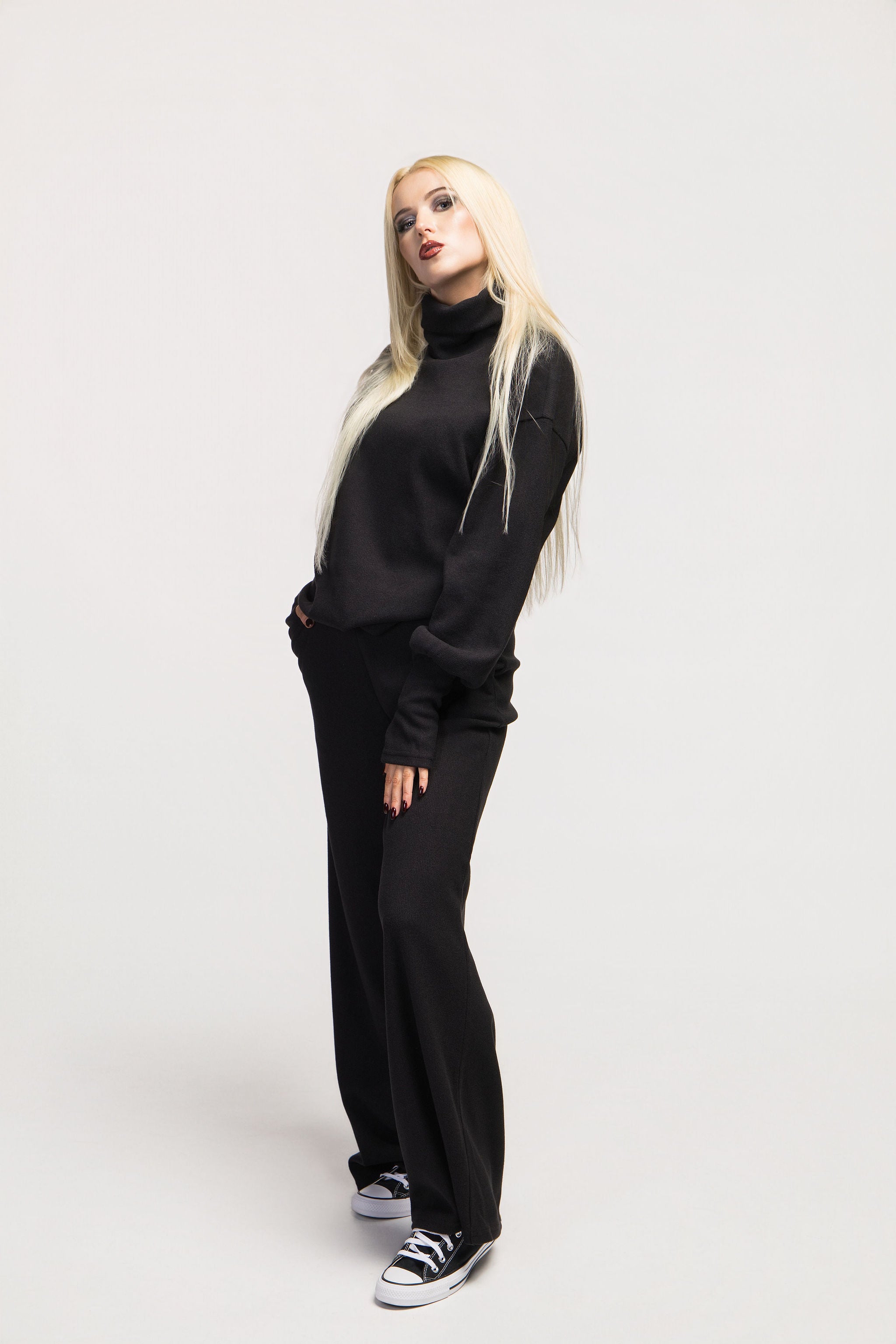 Black Knit Angora Co-ord Set