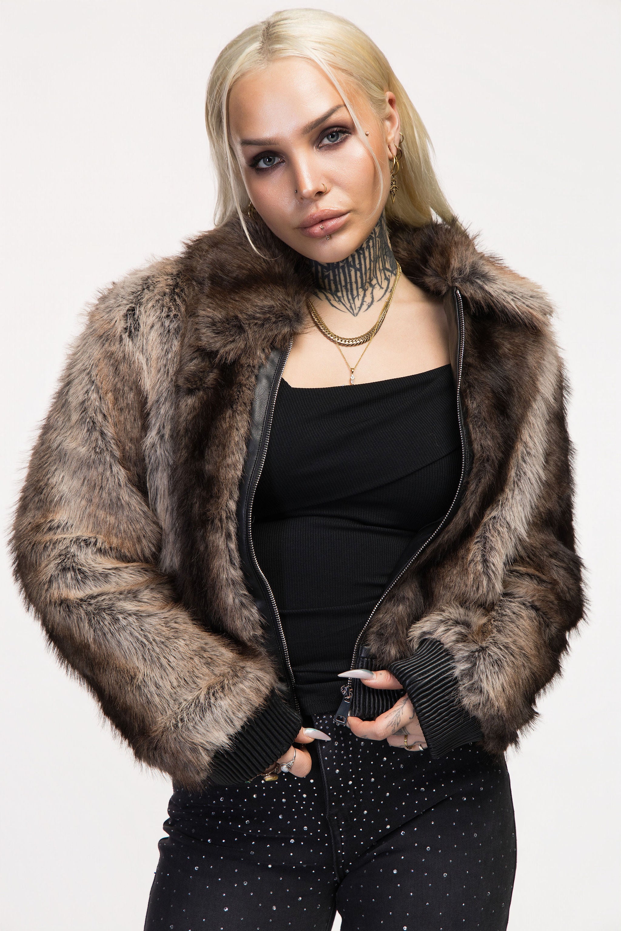 Plush Faux Fur Coat with Zip