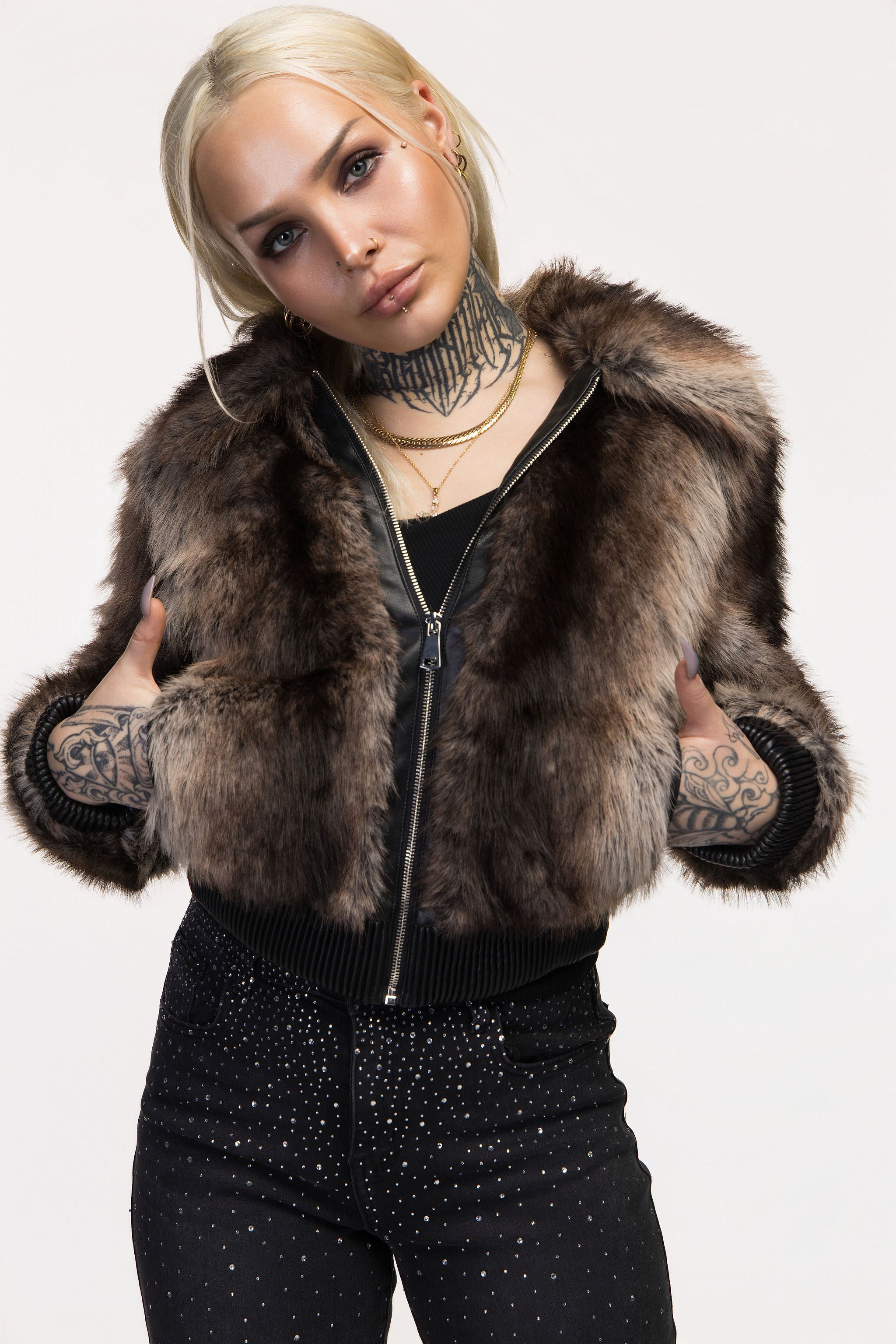 Plush Faux Fur Coat with Zip