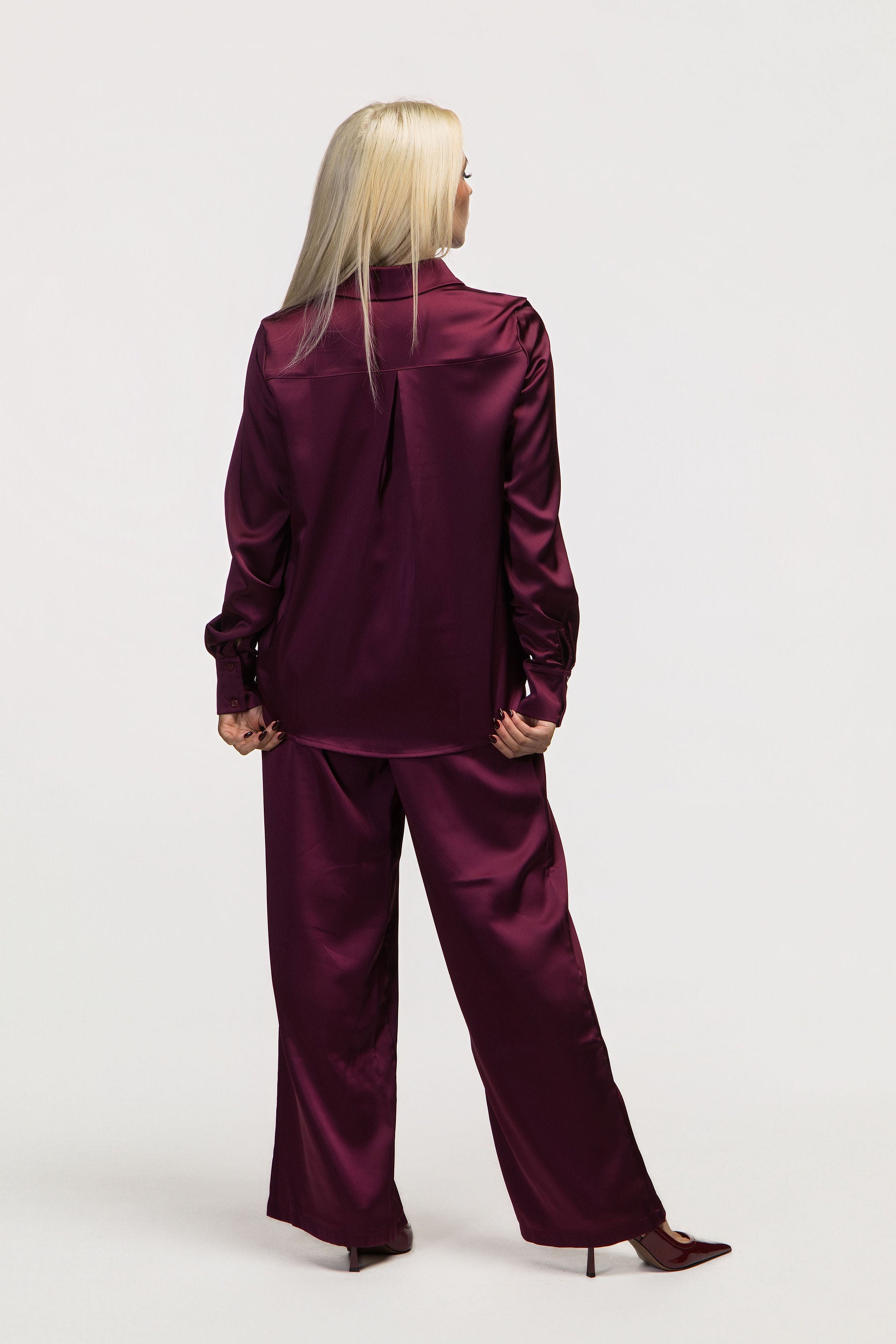 Burgundy Satin Two-Piece Set